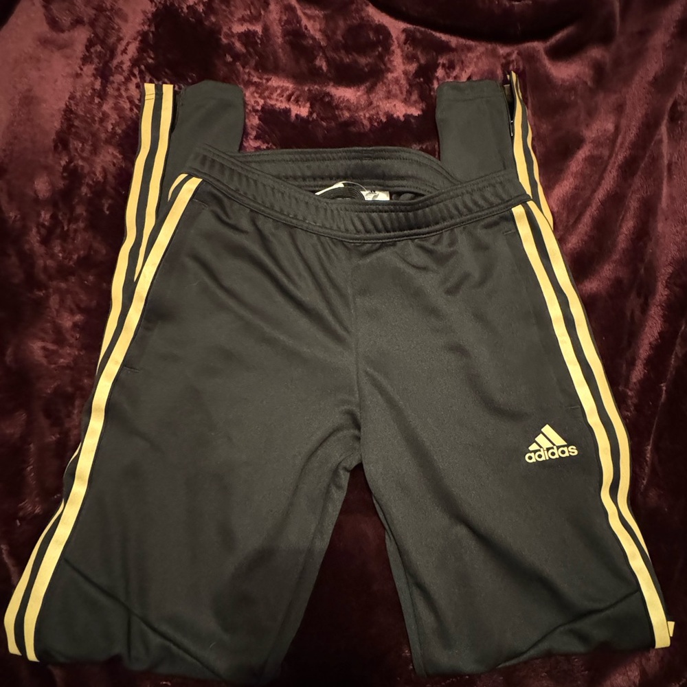 Adidas Kids Black Joggers with Gold Stripes